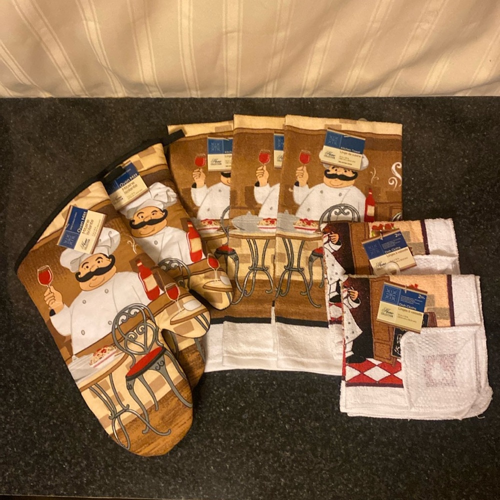 NEW! 100% Cotton Kitchen Towel/Oven Mitts Set 7 Pieces